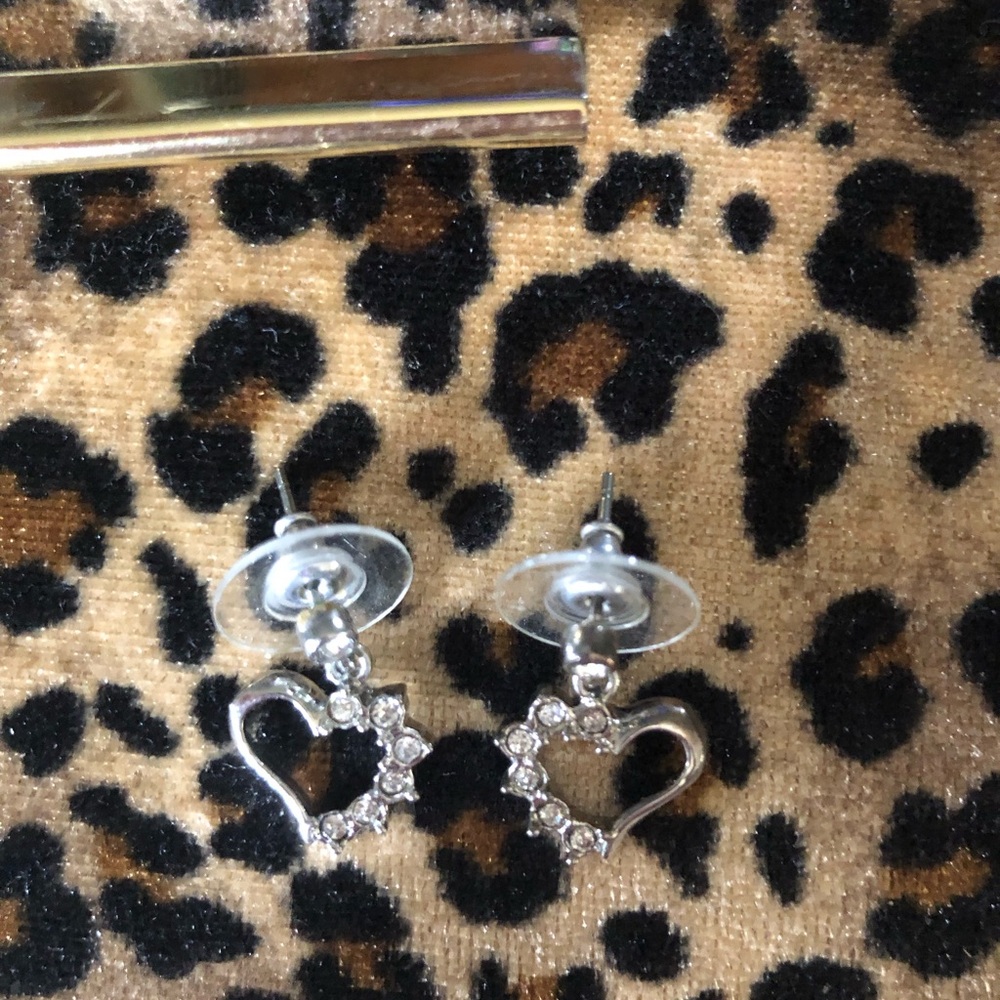 Silver Heart Earrings with Crystals